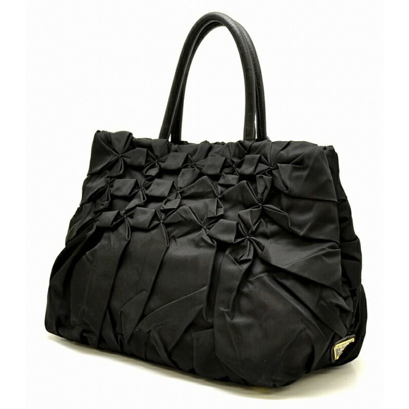 Prada Nylon Bag Leather Black Shoulder Handbag 2Way - Picture 1 of 9